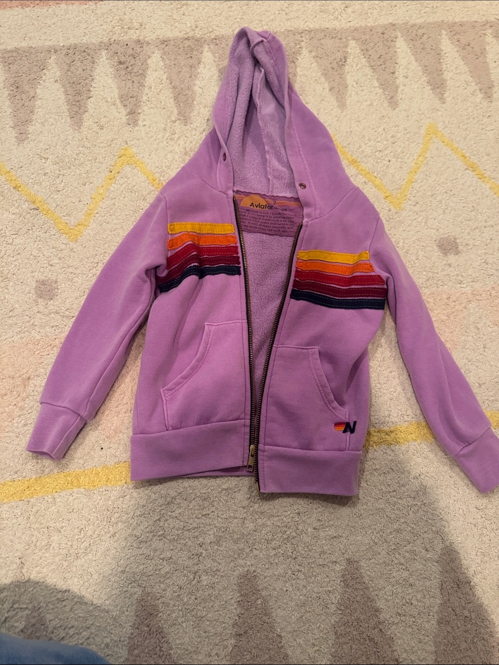 Aviator Nation Kids Lavender Hoodie with Multicolor Chest Stripes